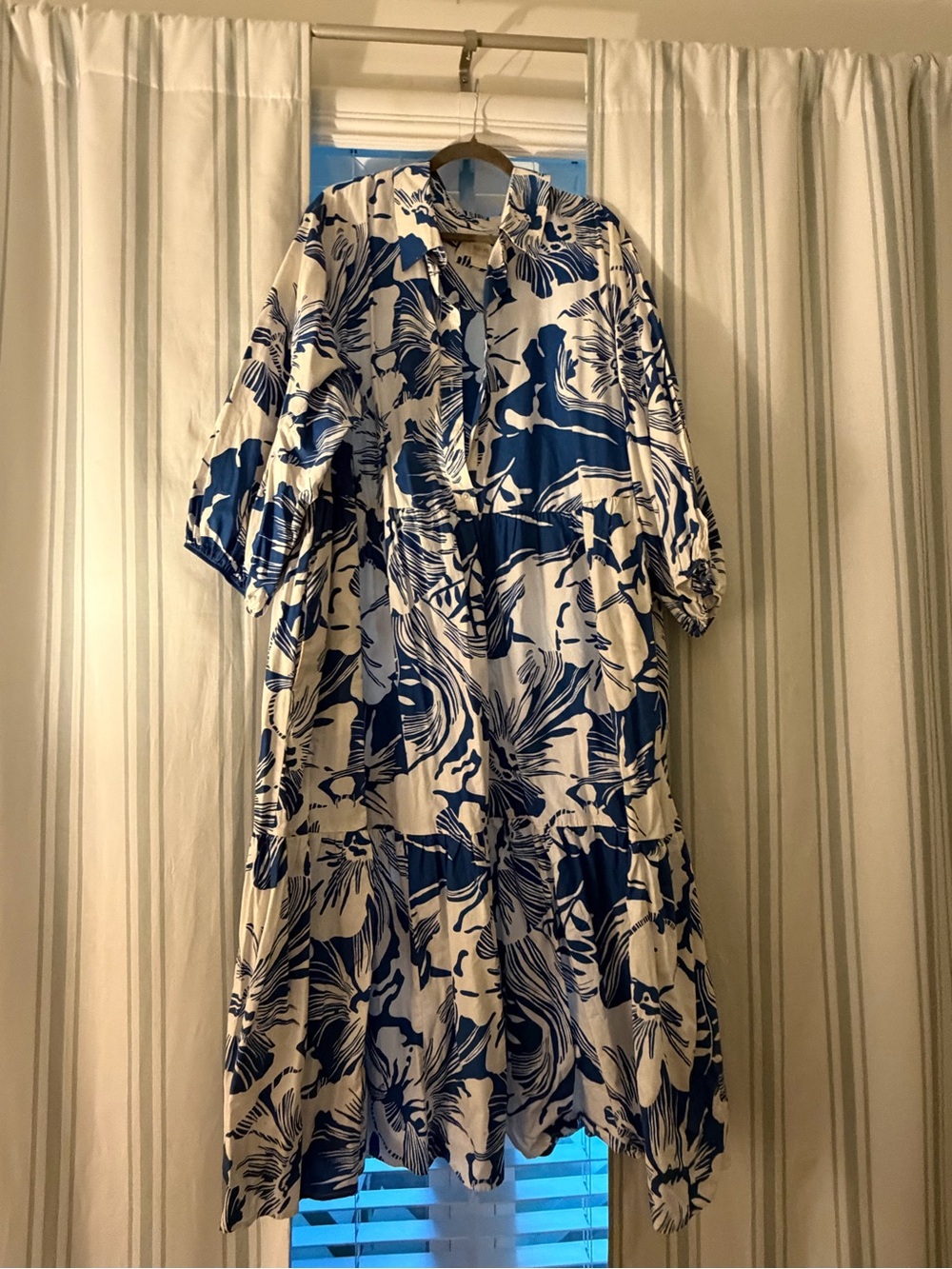 Anthropologie Blue and White Floral Midi Dress